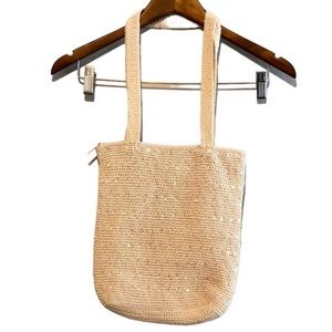Nevada Y2K Sequin Wooven Knit Fully Lined Straw Shoulder Tote Bag Purse Cream